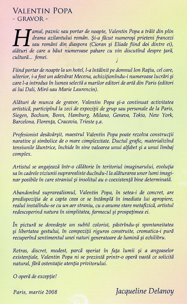 VALENTIN POPA - Editorial in Catalog Expozitie 2008