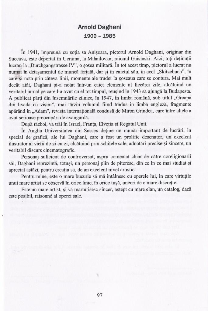 Arnold DAGHANI la pag. 97 a volumului: Inocenta umilita a pensulei de Florin COLONAS 