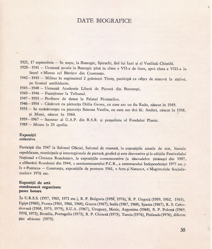 Date biografice in Albumul SPIRU CHINTILA din 1989, pag. 35