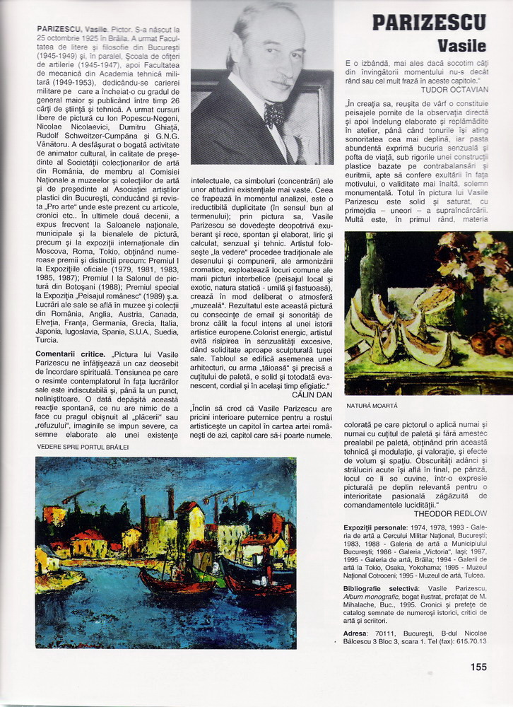 PARIZESCU VASILE - facsimil cu C.V. din "Enciclopedia artistilor romani contemporani" - Ed.ARC 2000 -1999 vol.I p.155